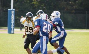Panthers cornerback Jacob Milton (#89) keeps his eye on the prize during the game against Ramstein Sept. 20.— Photo by Jake Whitten, Patch High School.