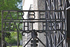 Photo by Carola MeuselPrisoners entered the Dachau Concentration Camp through an iron gate at the “Jourhouse,” and later marched through the gate with their respective labor units.  On the gate it reads: “Arbeit macht frei ,” or “ Work will set you free.”  The motto was part of the Nazi regime’s propaganda to market the camp as a labor and reeducation camp.