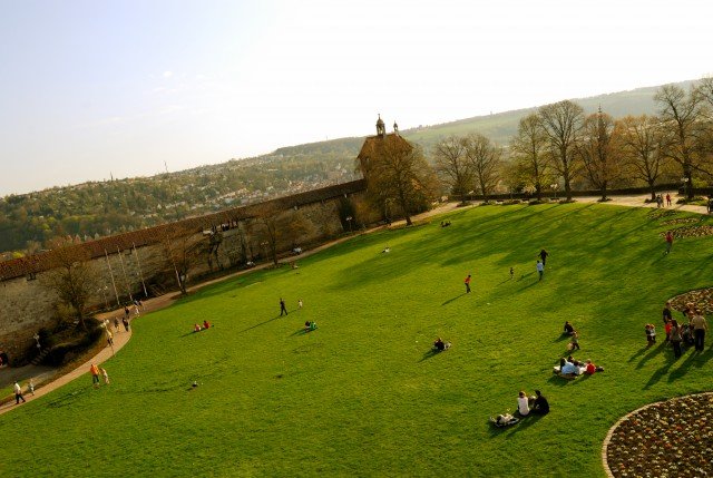Visitors enjoy a sunny day at the Esslinger Burge.  Protecting yourself while out and about is important in Germany, where a reduced amount of sunshine can lull you into a false sense of security when it comes to UV exposure.  Photo by Shutterstock.com.