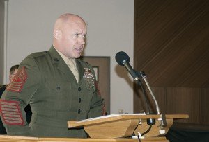 Marine Corps Sgt. Maj. James McCook, Sergeant Major, U.S. Marine Corps Forces Europe and Africa was the guest speaker at the first ever Stuttgart Joint Services Noncommissioned Officer Induction Ceremony April 30 at Patch Chapel, Patch Barracks, Stuttgart.