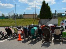Stroller parking filled the lot at Patch Fitness Center for the Sesame Street and USO show. 