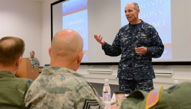 U.S. Navy Vice Adm. Michael T. Franken, the deputy commander for military operations with U.S. Africa Command, speaks during the 2015 AFRICOM Command Surgeon’s Conference at Kelley Barracks, U.S. Army Garrison Stuttgart, Germany, Sept. 10, 2015. The conference was a forum for medical providers and officers from U.S. component commands and partner nations to discuss how their medical operations collectively support AFRICOM’s theater campaign plan. AFRICOM photo.