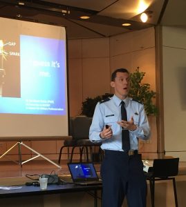 U.S. Air Force Lt. Col. Kevin J. Basik, Secretary of Defense Ash Carter’s senior advisor for military professionalism, speaks at the Sexual Harassment/Assault Response and Prevention Summit at Patch Barracks April 14, 2016. The Summit focused on providing community members tools to aid in sexual assault prevention.