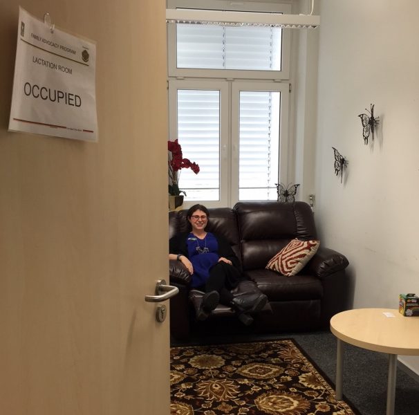 Rita M. Goldstein, Army Community Service's Family Advocacy Program manager shows off the private Lactation Room located at ACS, Building 2915 on Panzer Kaserne, May 18. 