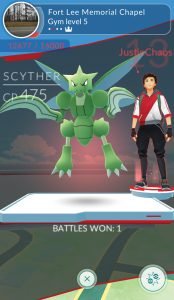 In Pokemon Go, players can visit real-world locations to fight other creatures, like this gym located at Memorial Chapel. At least four gyms are located on Fort Lee, and the community is reminded to be careful of using their phones when it appears like they are taking photos of restricted locations. Photo by USAG Fort Lee.