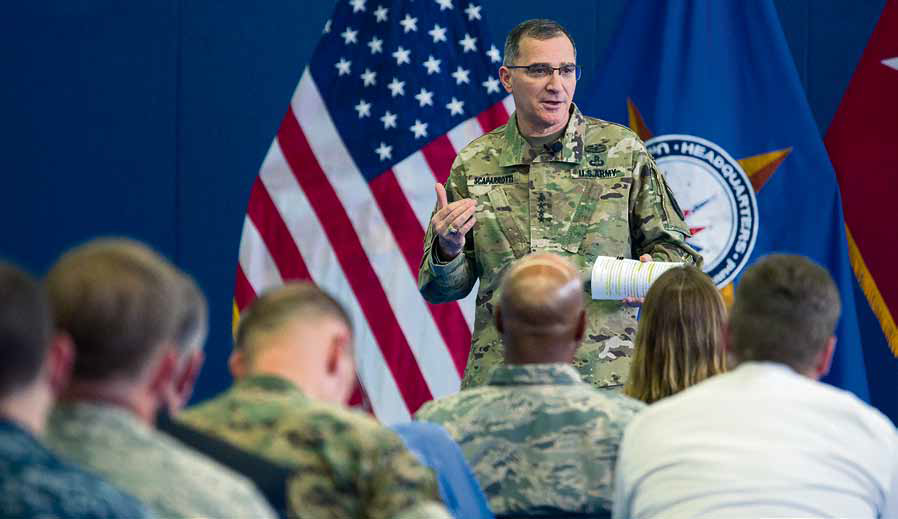 U.S. Army Gen. Curtis M. Scaparrotti, Commander, U.S European Command, and NATO Supreme Allied Commander, held his first All Hands Call for several hundred members of his headquarters staff at Patch Barracks, Stuttgart, June 22, 2016. — Photo by Master Sgt. Charles Larkin Sr