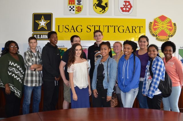 U.S. Army Garrison Stuttgart Summer Hires gather for a photo at the farewell reception, Aug. 5, 2016 on Panzer Kaserne. Photo by Holly DeCarlo-White, USAG Stuttgart Public Affairs. 