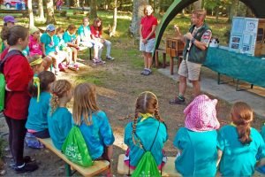 A group of Girl Scouts of Stuttgart gather for a lesson on bees and wasps during the Magical Adventures in Scouting day camp held, Aug. 8-12, 2016 in Böblingen, Germany. Photo Credit: Marlieke Eaton