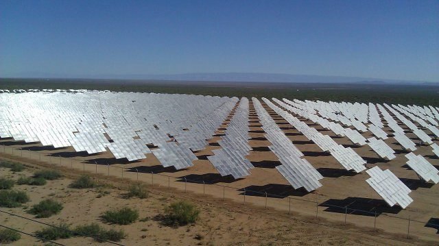 A bird's eye view shows the 42-acre solar array located at White Sands Missile Range that helped save over $2 million dollars in energy costs. The solar array officially began producing energy in December 2012 and since provided energy-saving costs of six figures every year. Photo Credit: Adriana Salas, ATEC.