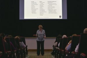 Beryl Hancock, Career Program 26 Proponency Office chief, speaks to a group of Army civilians about manpower and force management at Fort Eustis, Va., August 23, 2016. CP26 is a civilian career program that analyzes and resources the Army's operating and generating forces in support of national military strategy. U.S. Army photo by Staff Sgt. Natasha Stannard. 