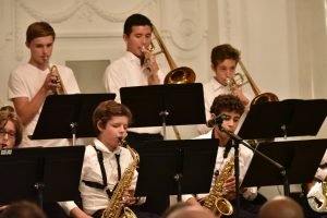 Students of International School of Stuttgart and Stuttgart High School entertain the audience with a jazz performance at the celebration of the 70th anniversary of the Speech of Hope, in Stuttgart, Oct. 7, 2016. Photo by the U.S. Consulate General Frankfurt