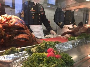 Thanksgiving was served at the 10th Special Forces Group (Airborne) Dining Facility on Panzer Kaserne by various command leaders throughout the day, Nov. 23, 2016. Photo by Holly DeCarlo-White 