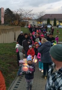 Stuttgart military community members parade with lanterns through Robinson Barracks to celebrate the German tradition of St. Marinstag, Nov. 8, 2016. 