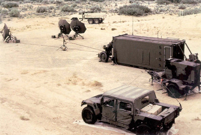 Photo courtesy of Army.mil A JTAGS unit, shown here in its deployed set up, consists of satellite receivers, processors, displays and communications interfaces run on a Silicon Graphics Onyx computer. It’s housed in a standard 8x8x20 shelter with mobilizer and equipped with three external, collapsible, high-gain nine-foot dish antennas, a generator, and 5-ton trucks. A mobile information processing system, the JTAGS can be deployed worldwide, transported by C-141 aircraft and be operational within hours. Two units are forward deployed (Stuttgart and Osan Air Base, Korea), while the other three remain stateside to support training and contingency events.