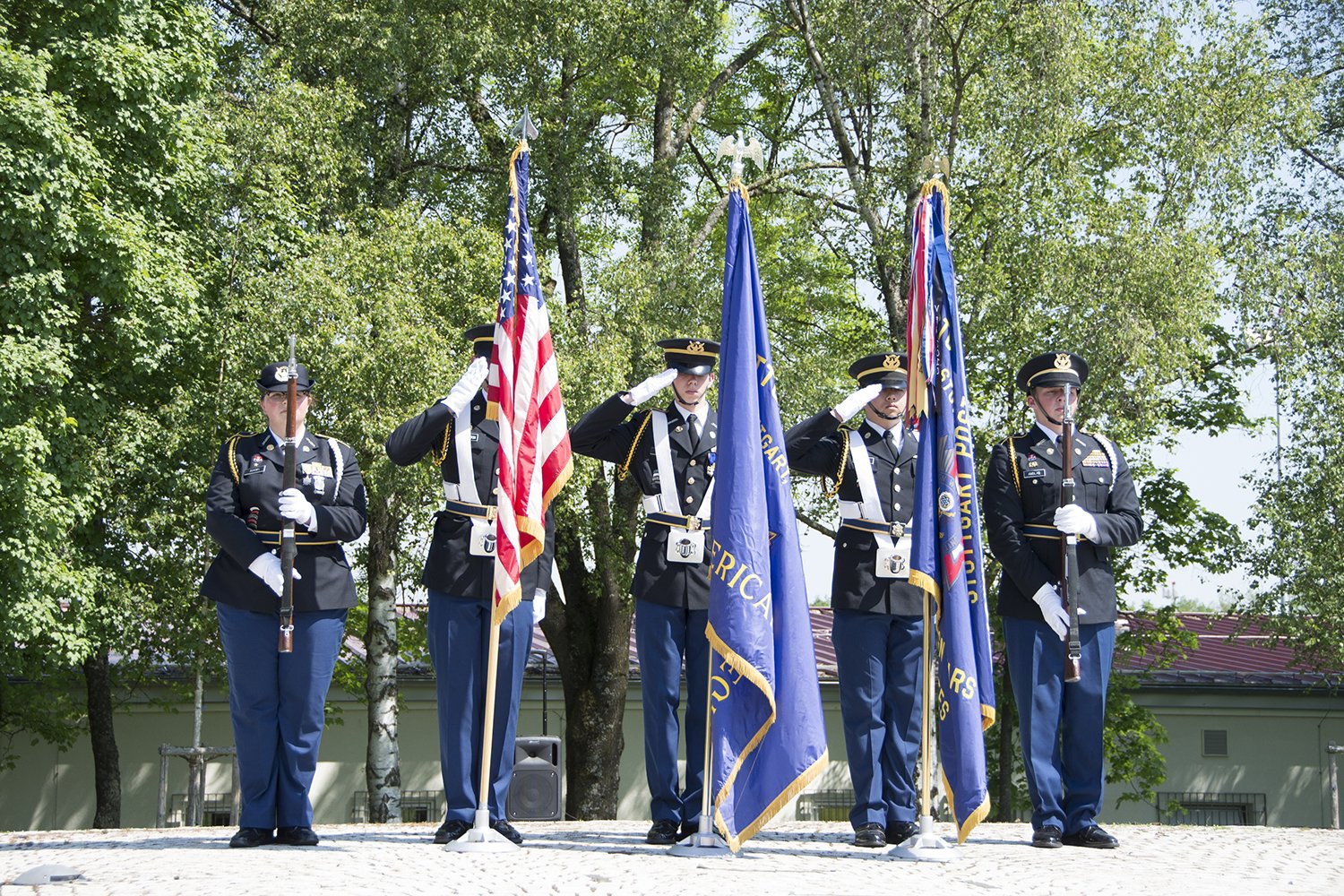 Stuttgart High School JROTC Color Guard posted colors at the U.S. Army Garrison Stuttgart Memorial Day Ceremony May 29 at Washington Square on Patch Barracks.