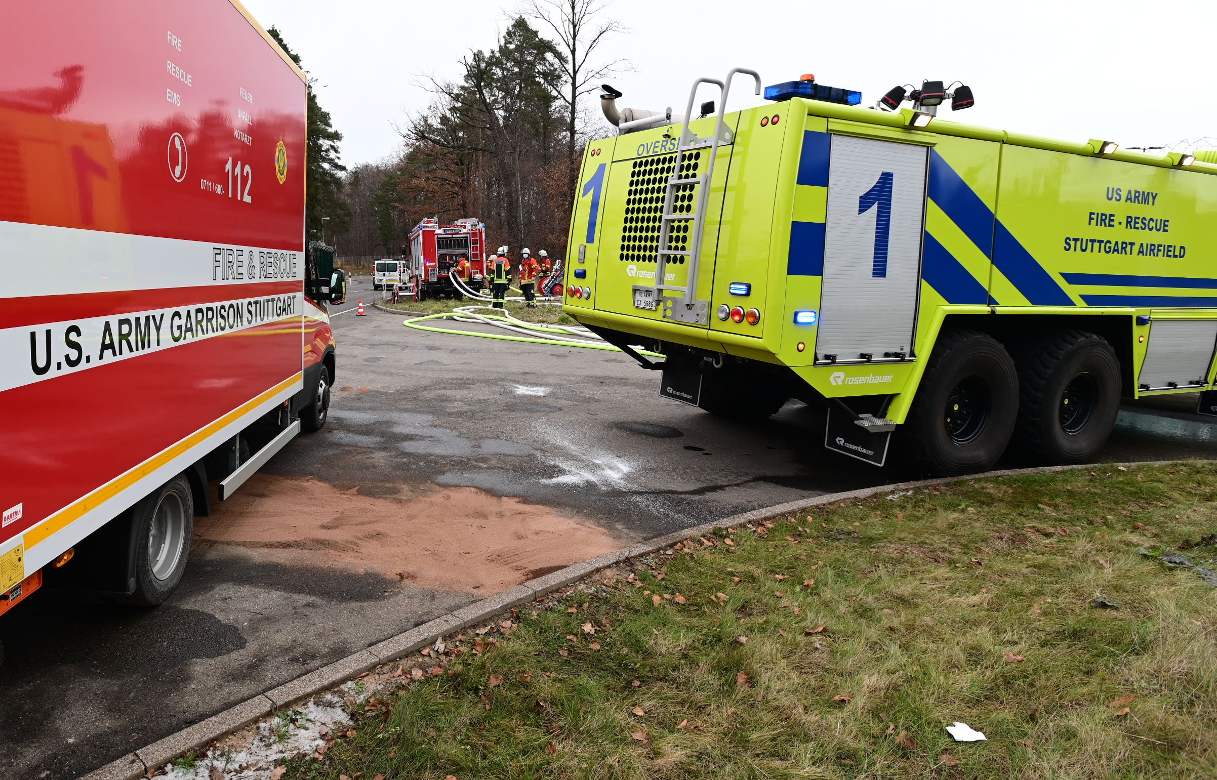 Fire trucks on a country road