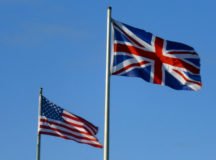 The flags of the UK and the US fly in the wind