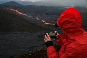 Capturing an image of an active volcano.