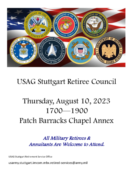 Retiree Council Meeting August 10 at Patch Chapel Annex, 5-7 p.m.